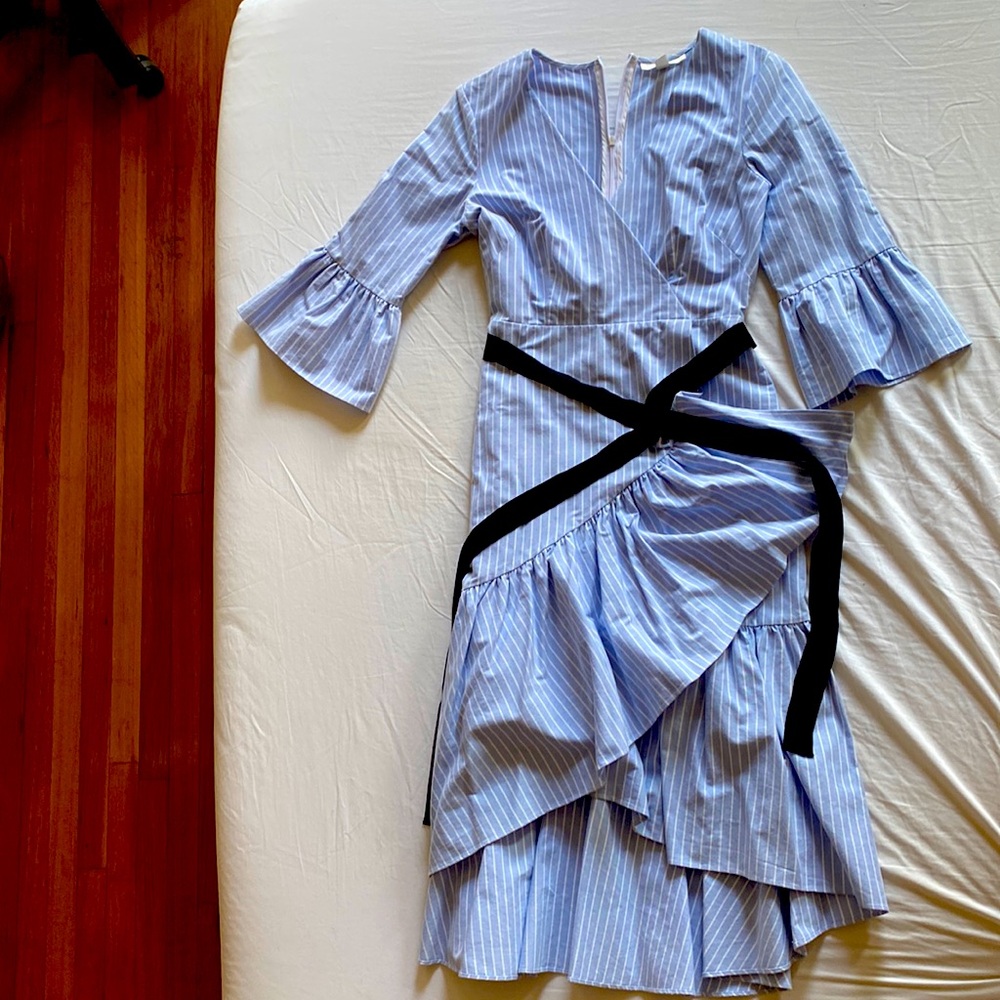 1901 MIDI Dress - Ruffle Hem (striped blue and white).